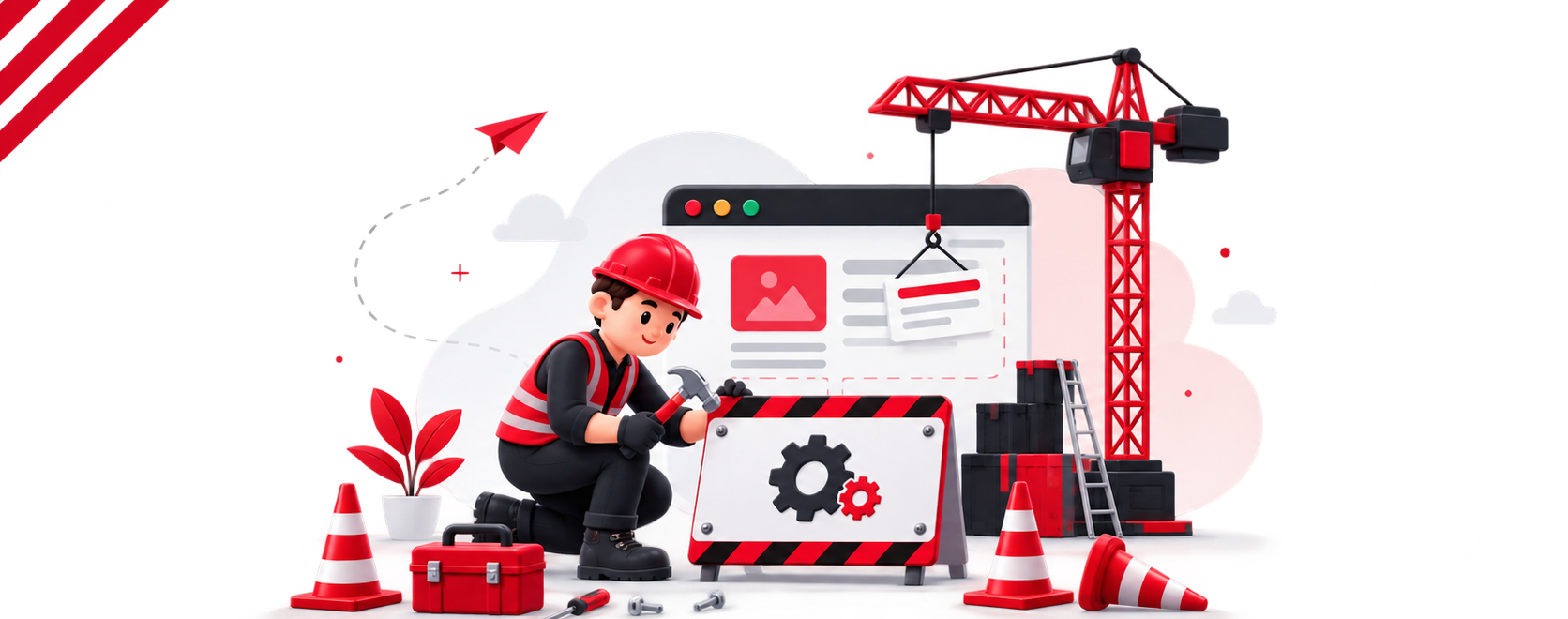 Construction worker building a website